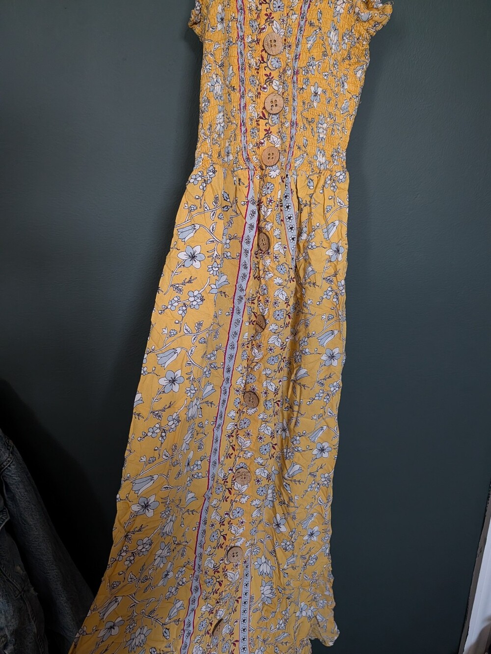 Angie Yellow Floral Button-Front Maxi Dress 0067